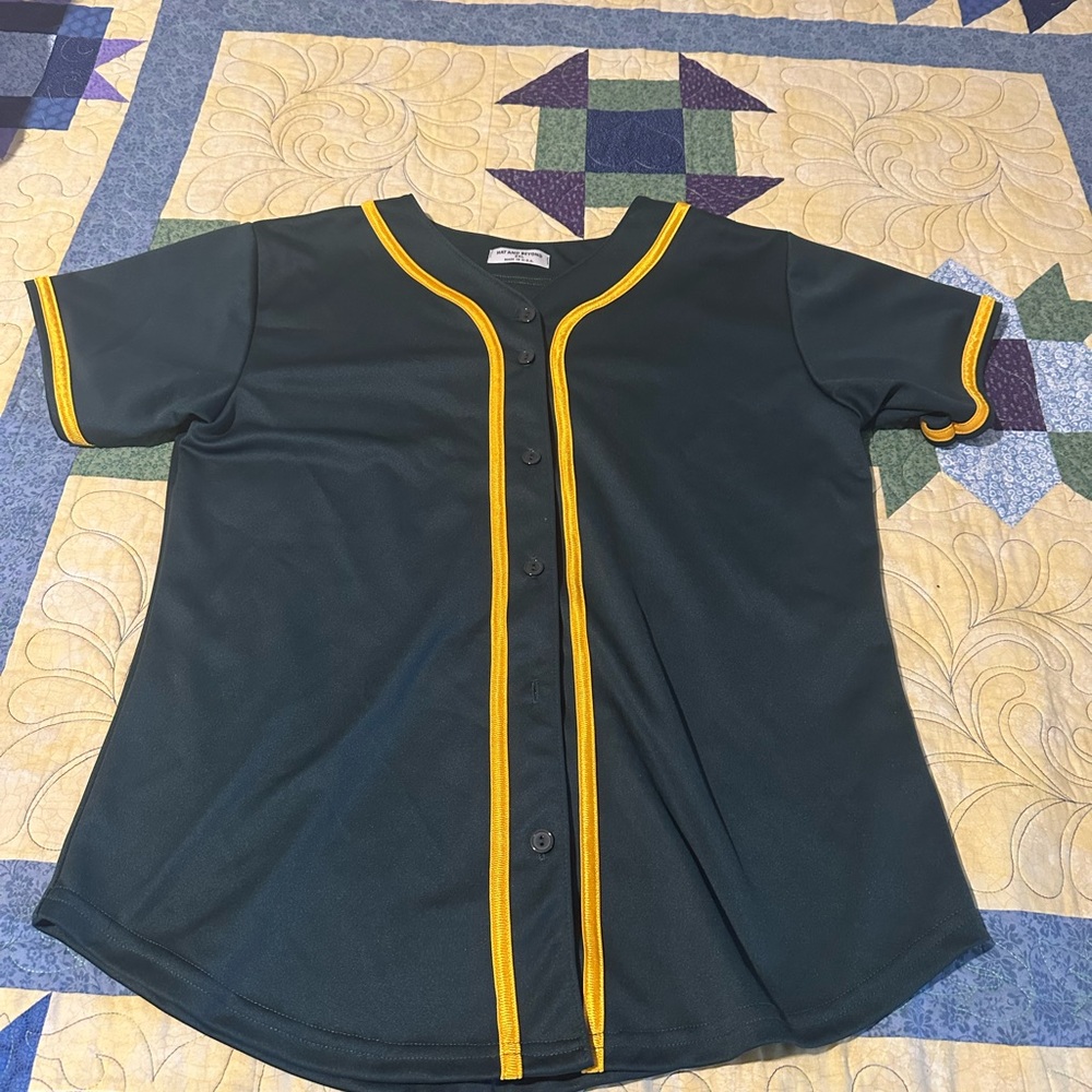Women's Green Jersey Top with Yellow Trim